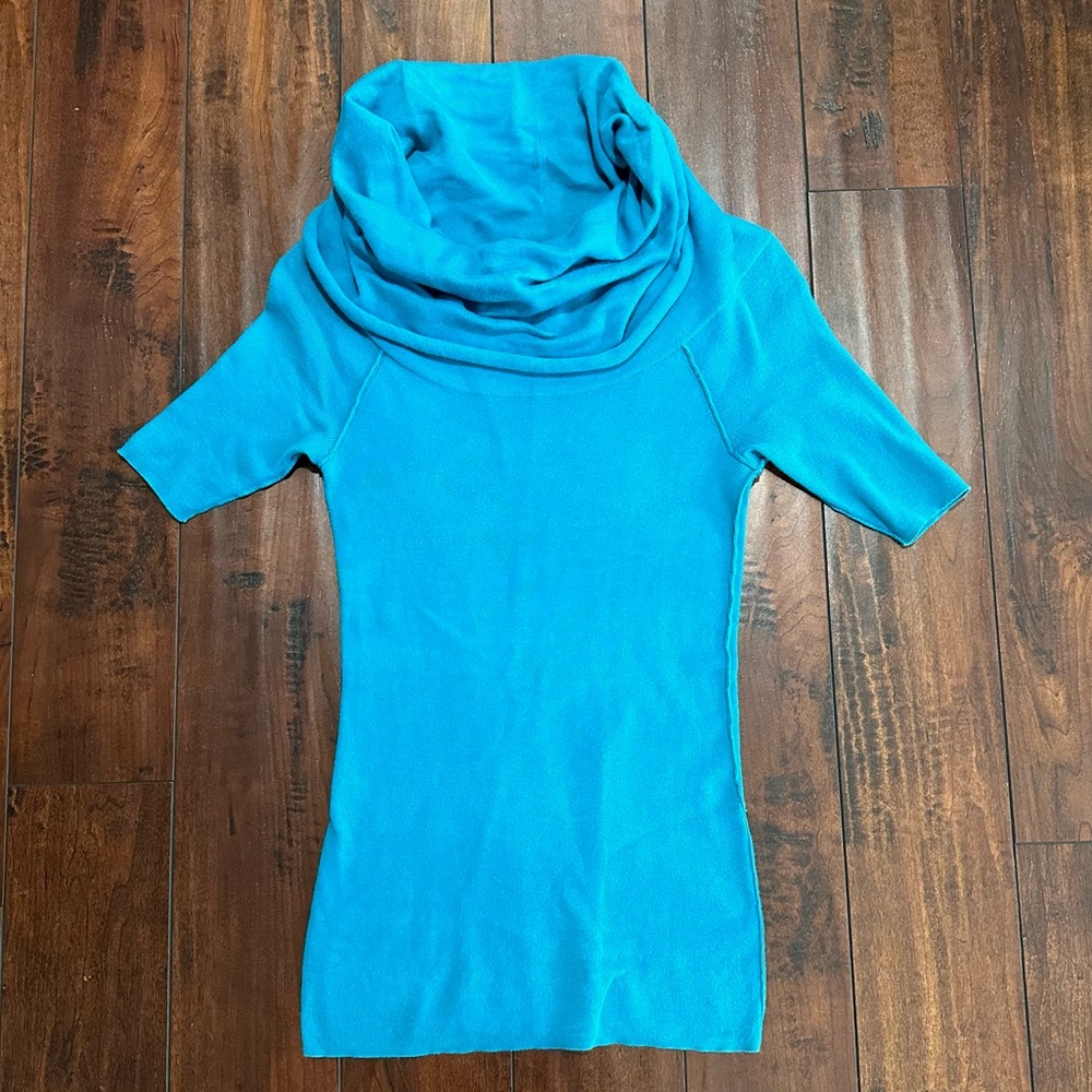 Express Short Sleeve Cowl Neck Teal Sweater Size XS